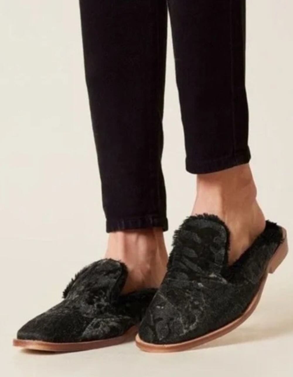 Free People Black Velvet Butterfly Effect Mules Size 41